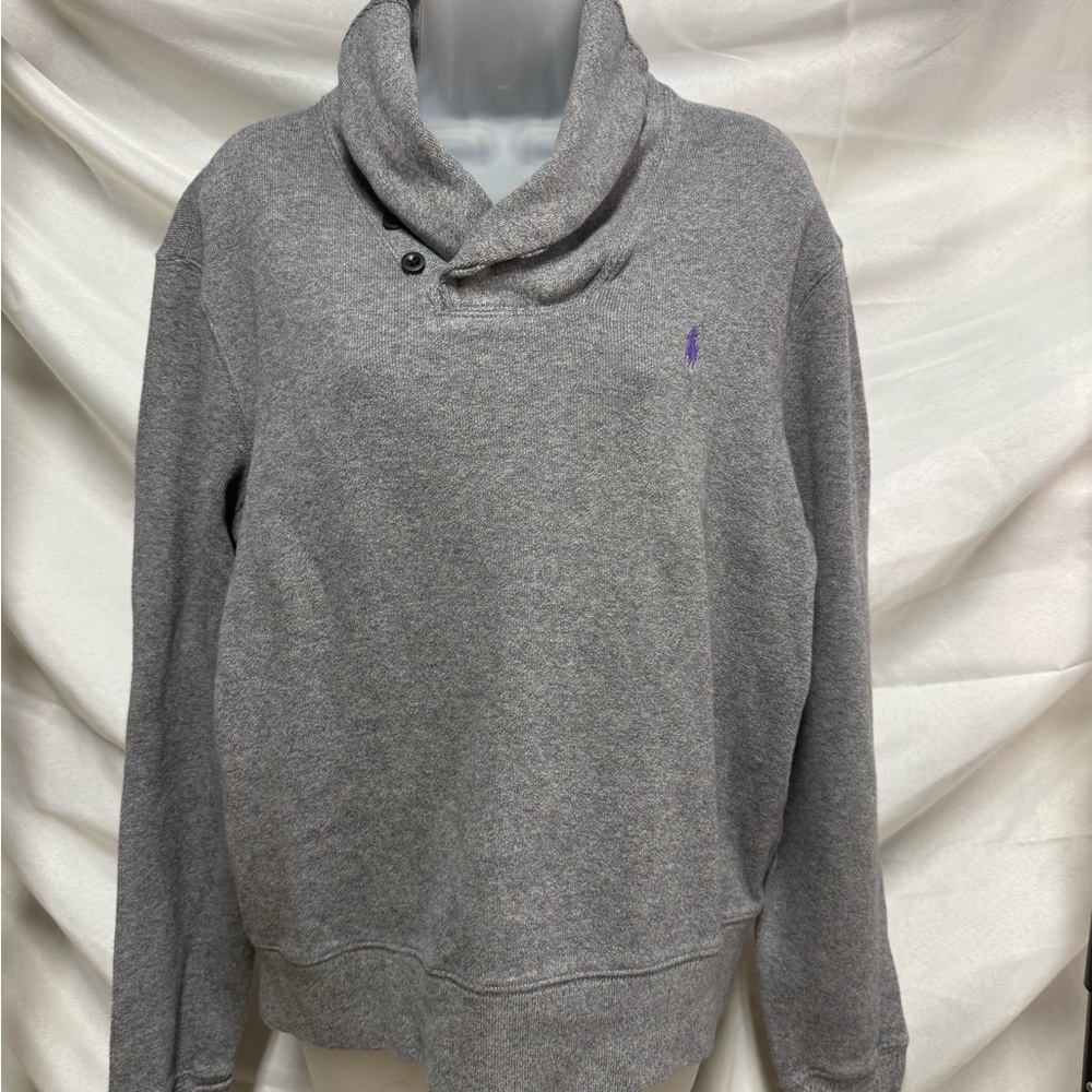 Ralph Lauren Heather Gray Turtleneck Sweater with Lavender Detail